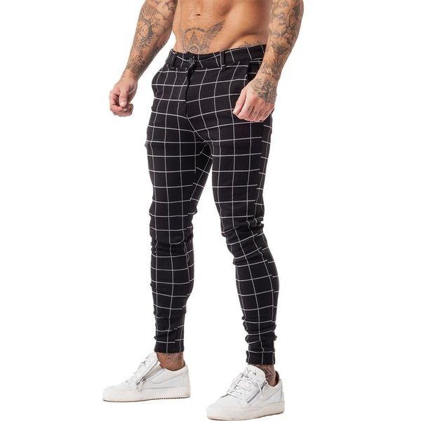 

men's pants men skinny chino autumn winter black plaid pant high waist drop zm388