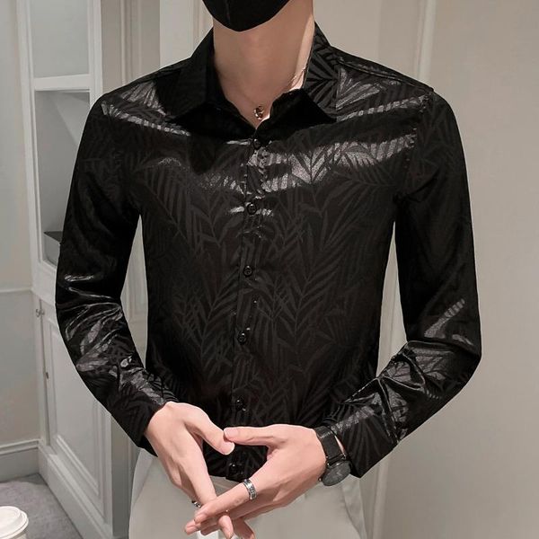 

men's casual shirts brand camisa masculina slim fit streetwear prom tuxedo 2021 autumn floral shirt men simple striped long sleeve, White;black