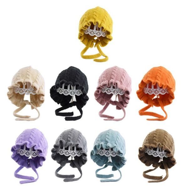 

princess baby girl hat laciness knit winter born bonnet enfant hats kids cap for girls warm p15c caps &, Yellow