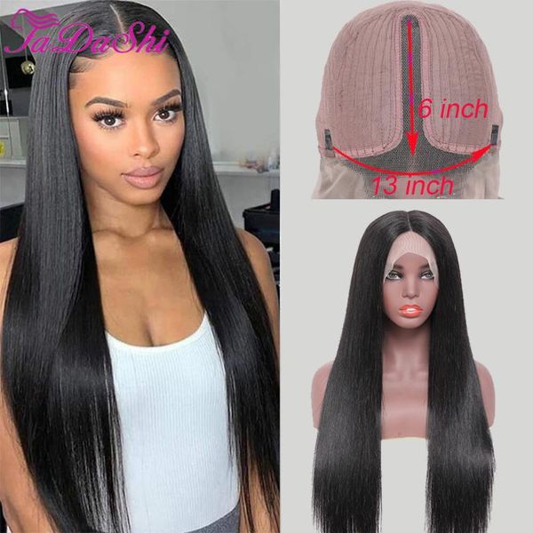 

fadashi hair 150% 4x4 straight lace front human wigs brazilian remy highlight wig preplucked bleached knots 13x4, Black;brown