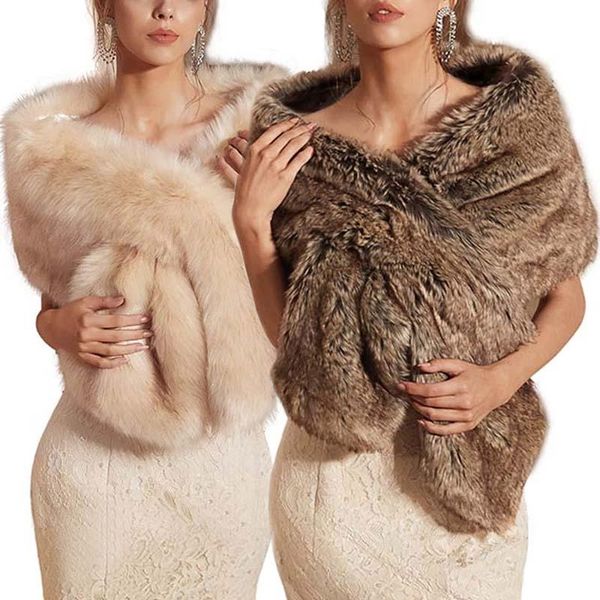 

wraps & jackets 2021 fur faux bridal bolero shawl women winter wedding cape cloaks 165*30cm coat jacket, White