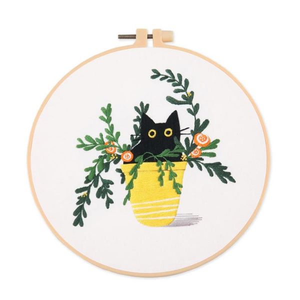

other arts and crafts flower black cat pattern embroidery set needlework tools printed beginner diy round cross stitch kit sewing craft