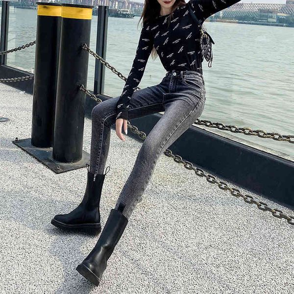 

women's jeans jeans pants 2021 new korean high waist hip lifting slim little feet pencil trend, Blue