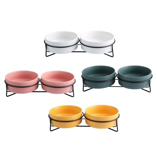 

cat bowls & feeders ceramic dog double bowl dish with lron stand no spill pet water feeder small or wholesales