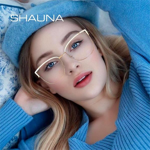

sunglasses shauna retro metal cat eye women glasses frame clear anti blue light eyewear spring hinge men optical computer goggles, White;black