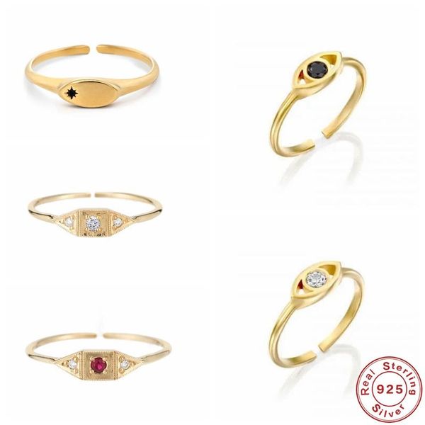 

cluster rings 100% real s925 sterling silver ring plant wheat ruby mini eye luxury fine jewelry adjustable for women gifts anillos bague, Golden;silver