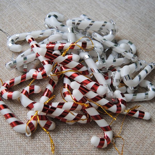 Xmas Candy Cane Ornamento Árvore de Natal Pingente Ornaments Decorações Mini Stripe Stick Craft Decoração Em Branco Prata Ouro Vermelho ZWL236