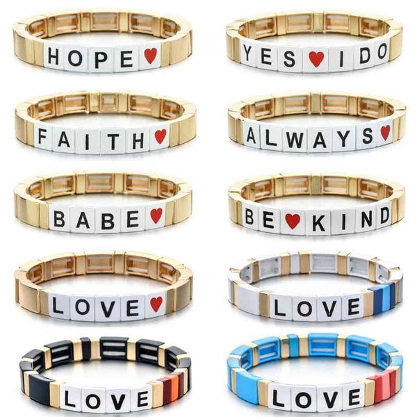 

custom tile charms love heart handmade women kids jewelry engraved letter bracelet fashion, Golden;silver