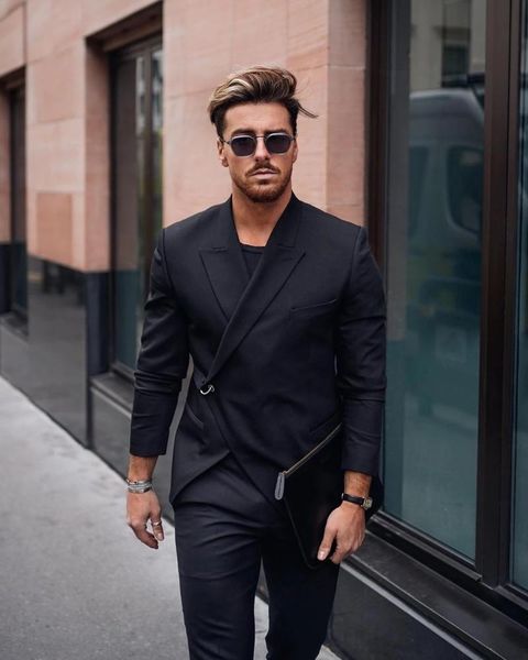 

men's suits & blazers fashion black buckle men terno masculino groom wedding prom party slim blazer custom made two pieces jacket and p, White;black