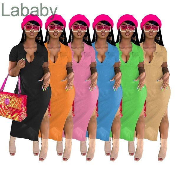 

women summer casual dresses 2022 designer short sleeve bodycon dress v-neck split one piece long skirt, Black;gray