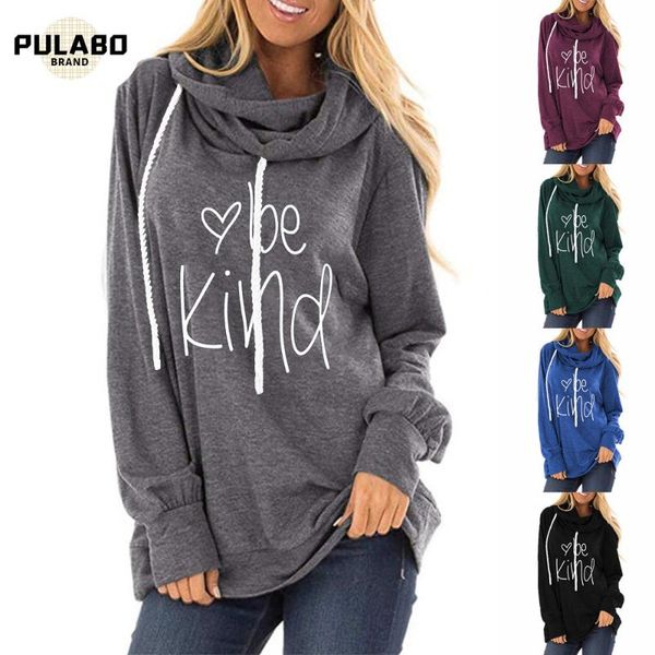 

women's hoodies & sweatshirts hoodie with drawstrings be kind printed letter loose round neck long-sleeved top, Black