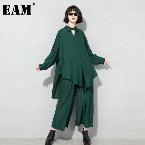 

[eam] green irregular big size pants two piece suit long sleeve black loose fit women fashion spring autumn 1dd6718 21512, White
