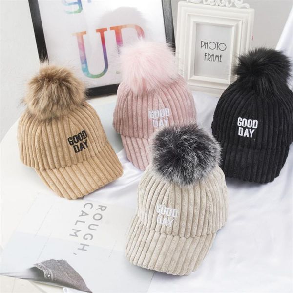 

caps & hats toddler kid girls baseball fashion letter embroidery corduroy trucker hat with pom 2-8 years, Yellow
