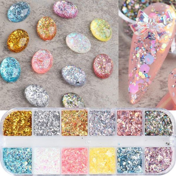 

grids glitters mermaid irregular opal powder nail art glitter sequin aurora shimmer dip dust manicure decor jijx031, Silver;gold
