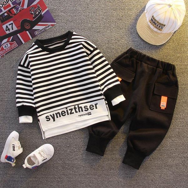 

clothing sets children spring suit 2021 boy striped letter long sleeve shirt solid trousers 2pcs aet baby fashion casual outfit, White