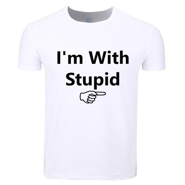 

print i am with stupid funny t-shirt o-neck short sleeve summer casual friend gift tshirt hcp4333 men's t-shirts, White;black
