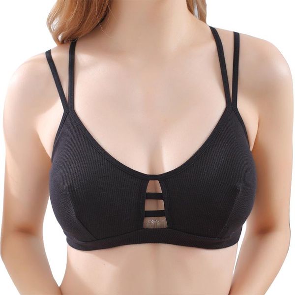 

bras cotton wire push up for women triangle cup hollow out padded cross straps one-piece seamless women's bra bh bralette, Red;black