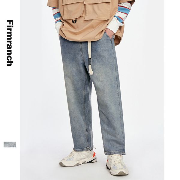 

firmranch spring/summer men/women american retro blue jeans ins casual loose straight denim pants hip hop long dad trousers