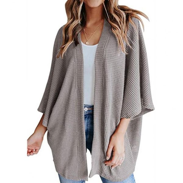 

women's knits & tees knitted 3/4 sleeve women cardigan solid color open front sweater coat loose outerwear casual 2021 xxl, White