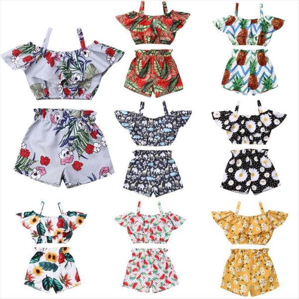 

summer baby girls clothes off shoulder vest tank shorts pants outfit set 2pcs 1 6t, White