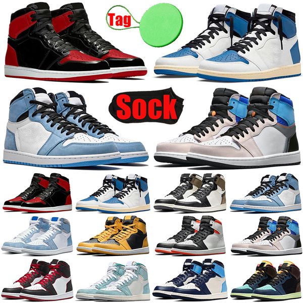 

with sock and tag 1 1s mens womens basketball shoes bred patent fragment university blue dark mocha shadow 2.0 pollen men trainers sports sn