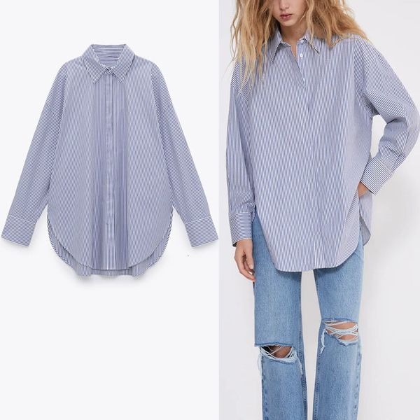 

dresses za oversized striped shirt women long sleeve irregular roomy shirts female fashion front button side vents office top, Black;gray