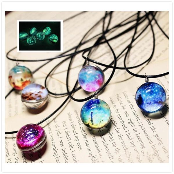 

pendant necklaces starry sky universe double-sided glass ball luminous necklace for women men fashion jewelry handmade custom wholesale, Silver