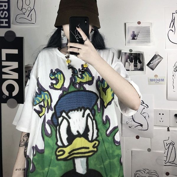 

summer new women cartoon print loose all-match harajuku shirt short sleeve t-shirt graphic t shirts gothic woman tshirts, White