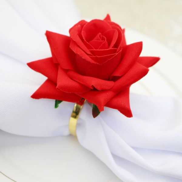 

pack of 6 romantic red rose napkin rings floral serviette buckles holder metal valentine's day anniversary party table decor