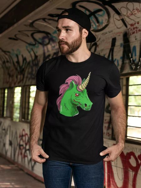 

green zombie unicorn head tee men's -image by shutterstock, White;black