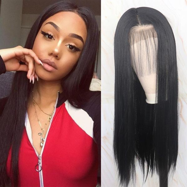 

beautiful diary sliky straight lace front wig with baby hair black gluesless synthetic 13x6 straight1