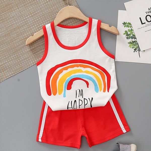 

childrens vest set boys and girls middle baby two piece summer thin shorts, White