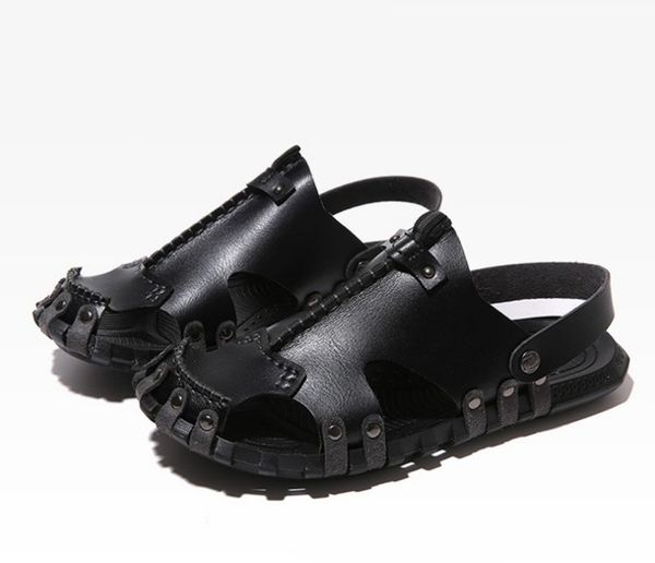 

men flip flops pu leather designer slippers male flats sandals outdoor rubber thong beach luxurys shoes, Black