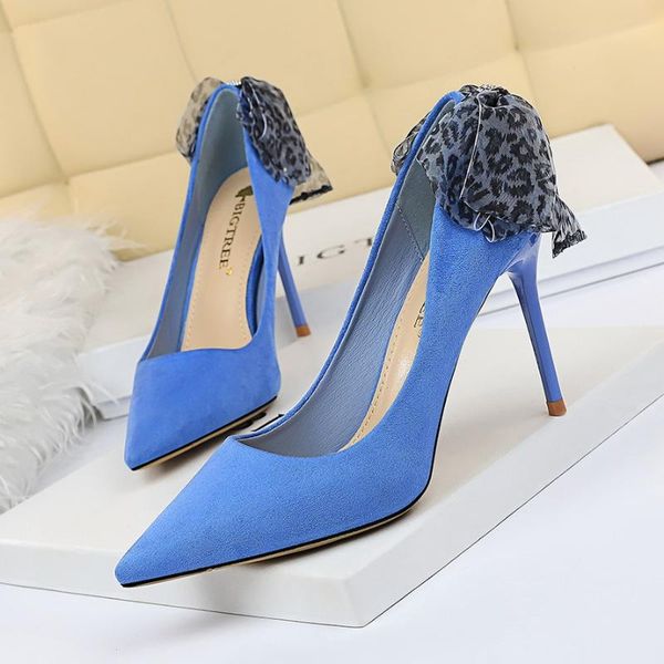 

dress shoes bigtree high heels ladies women blue pumps butterfly knot thin female elegant party shoe pointed fashion, Black
