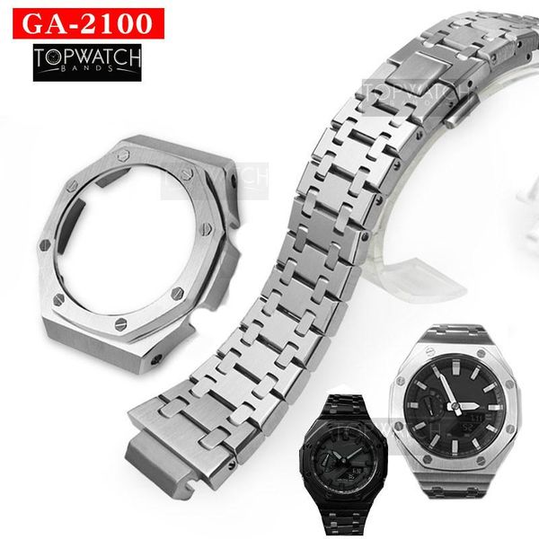 

watch bands set ga2100 second generation ga2110 metal watchband bezel 100% 316l stainless steel ga-2100 ga-2110, Black;brown