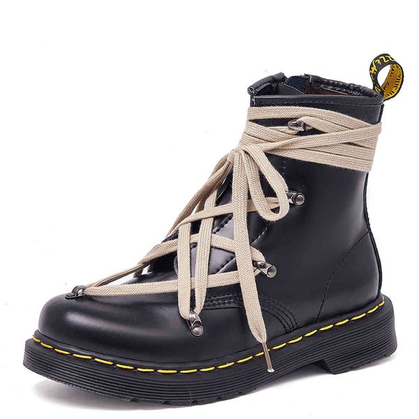 

dress shoes high-ro cross strap martin boots female personality short side zipper leather round head motorcycle whyn, Black