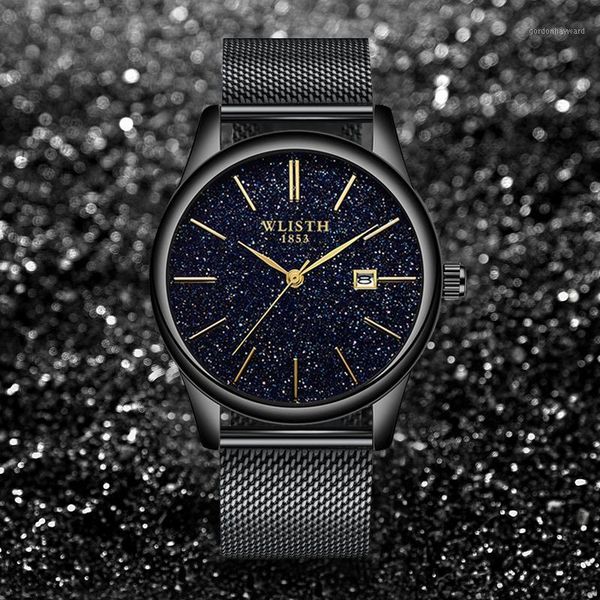 

wristwatches wlisth luxury men quartz watch fashion starry sky waterproof watches stainless steel strap relogio masculino, Slivery;brown