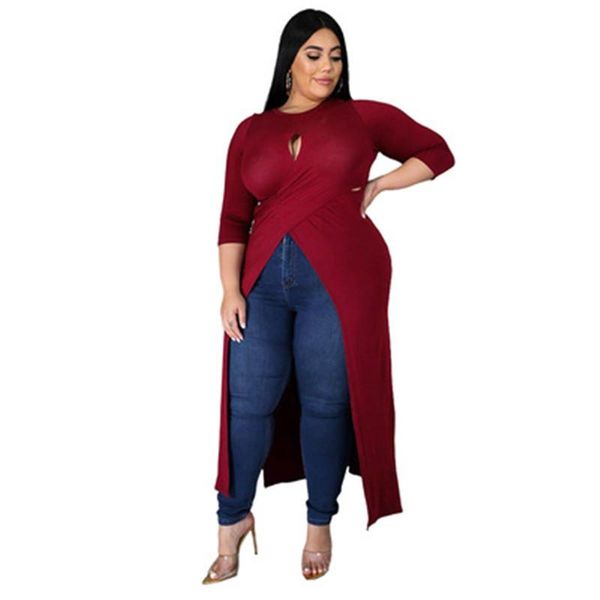 

women's blouses & shirts fashion plus size women solid color hollow out slit dress jacket temperament three quarter sleeve autumn 2022, White