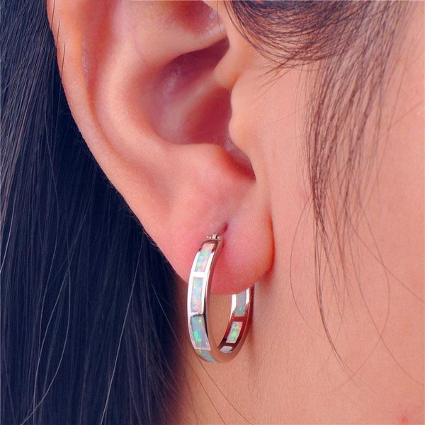 

hoop & huggie women silver color blue/white/green birthstone earrings luxury rainbow fire opal, Golden;silver