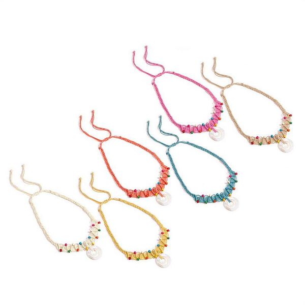 

pendant necklaces n5535 zwpon mixed colorful wood beads rope plait chain choker necklace 2021 fashion double shell circle for women, Silver