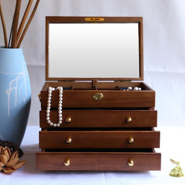 

jewelry pouches, bags 4 layers luxury fashion women wooden jewlery box brown color portable storage organizer 200806-23, Pink;blue
