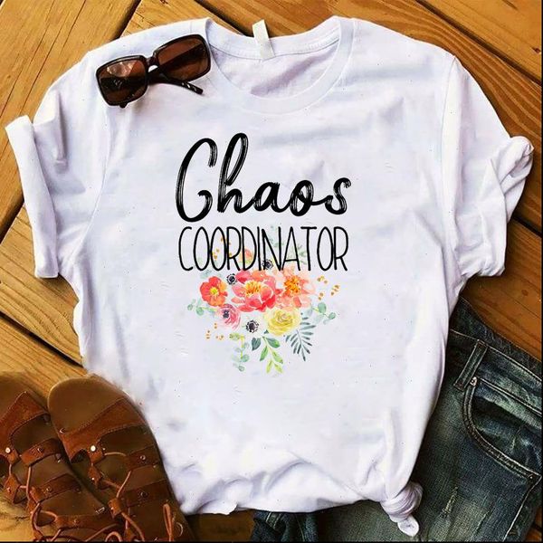 

chaos coordinator flower printed women tee clothes graphic, White