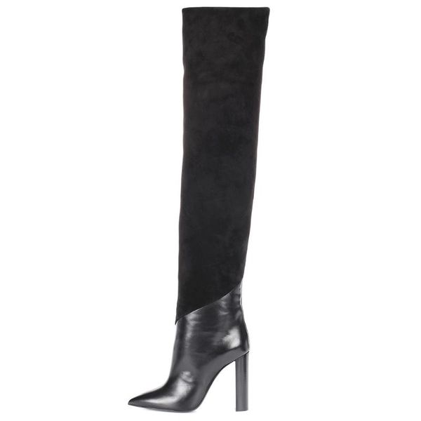 

boots women's black pointed high heeled knee large autumn and winter