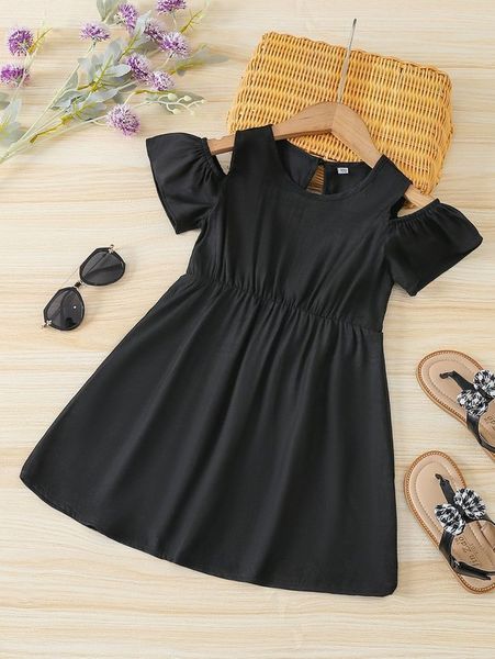 

toddler girls cold shoulder a-line dress she, Red;yellow