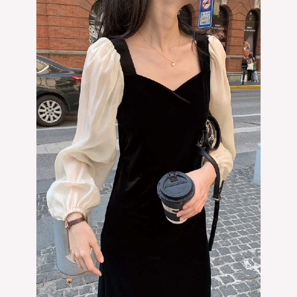 

contrast color lantern sleeve v-neck exposed clavicle waist velvet small black, White;black