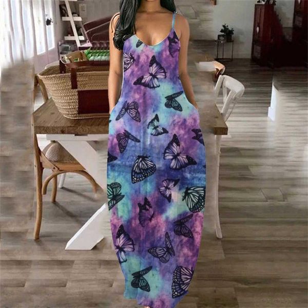 

casual dresses 40#womens boho beach dress spaghetti pullover maxi sundress pocket ladies loose long slip summer plus size, Black;gray