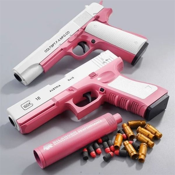 

glock shell bomb, boy toy, m1911 tiktok, pink child, pistol