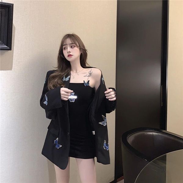 

small suit jacket women's autumn 2021 korean embroidered butterfly casual + dungaree dress two-piece suits & blazers, White;black