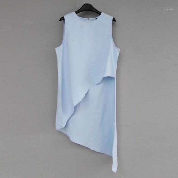 

women's blouses & shirts beveled dovetail women irregular hem lengthened sleeveless chiffon summer casual streetwear, White