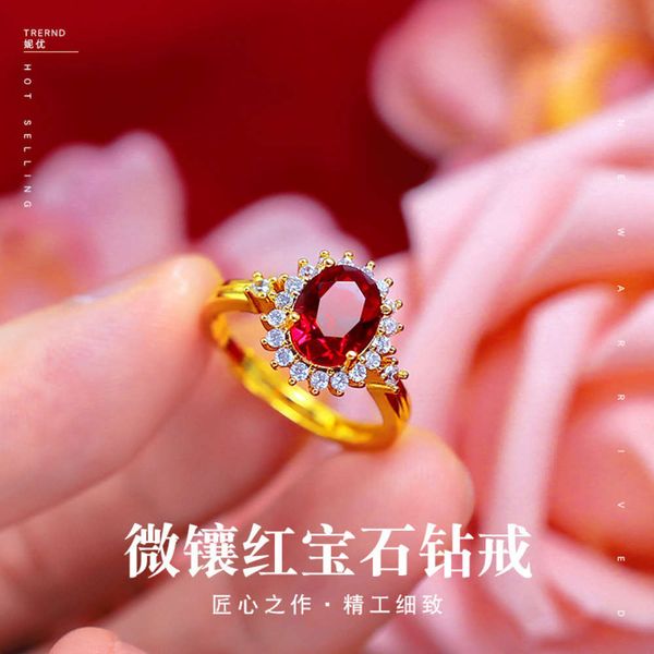 

japanese and korean fashion women's red micro inlaid diamond ring, Black